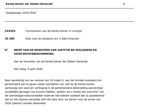 Kabinet stuurt lijst met spoedwetsvoorstellen naar Eerste Kamer