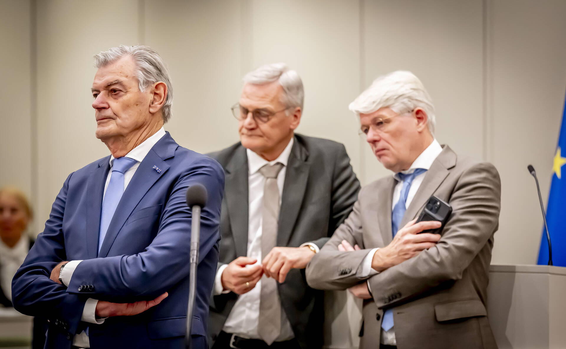 Vlnr: senator Van Rooijen (50PLUS), senator Schalk (SGP) en senator Kroon (BBB)